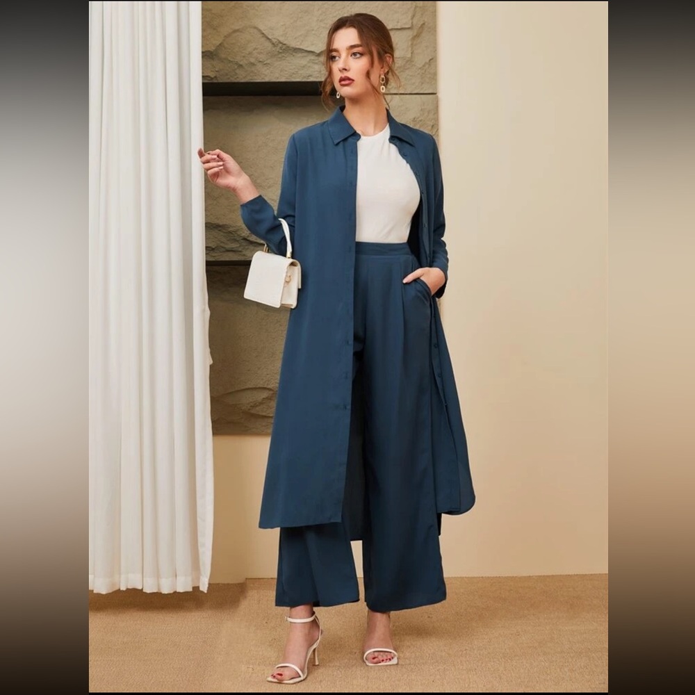 SHEIN Button Front Coat & Wide Leg Pants Set - Picture 1 of 6
